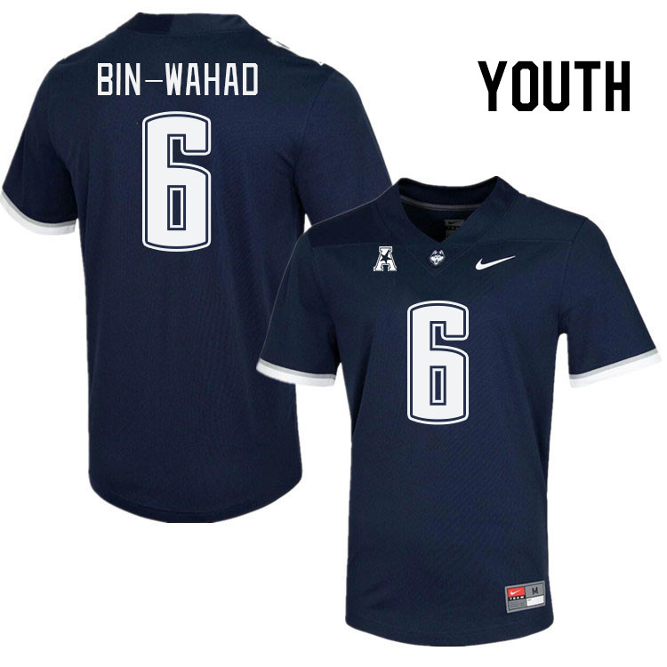Youth #6 Mumu Bin-Wahad Connecticut Huskies College Football Jerseys Stitched Sale-Navy - Click Image to Close